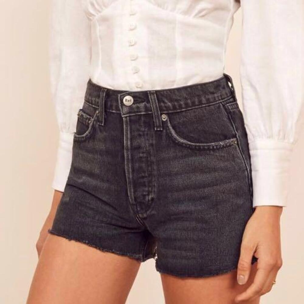 Reformation Dixie Button Fly High-Rise Cut-Off Jean Shorts Black Womens Size 25